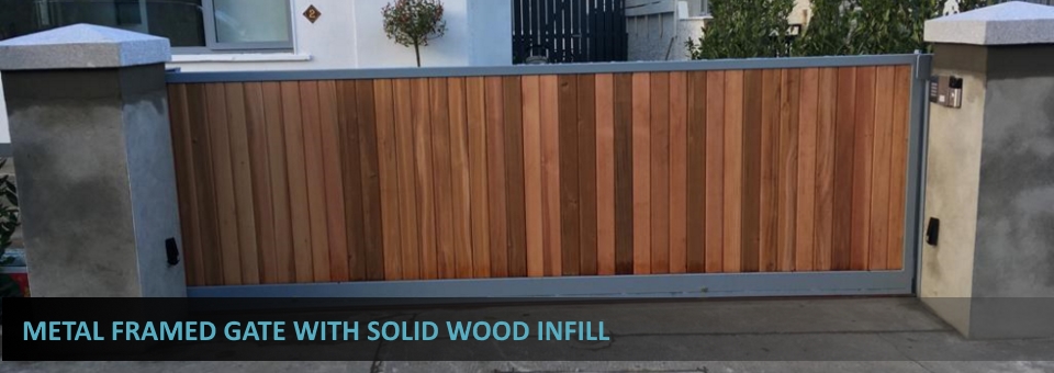 Metal Framed Gate With Solid Wood Infill